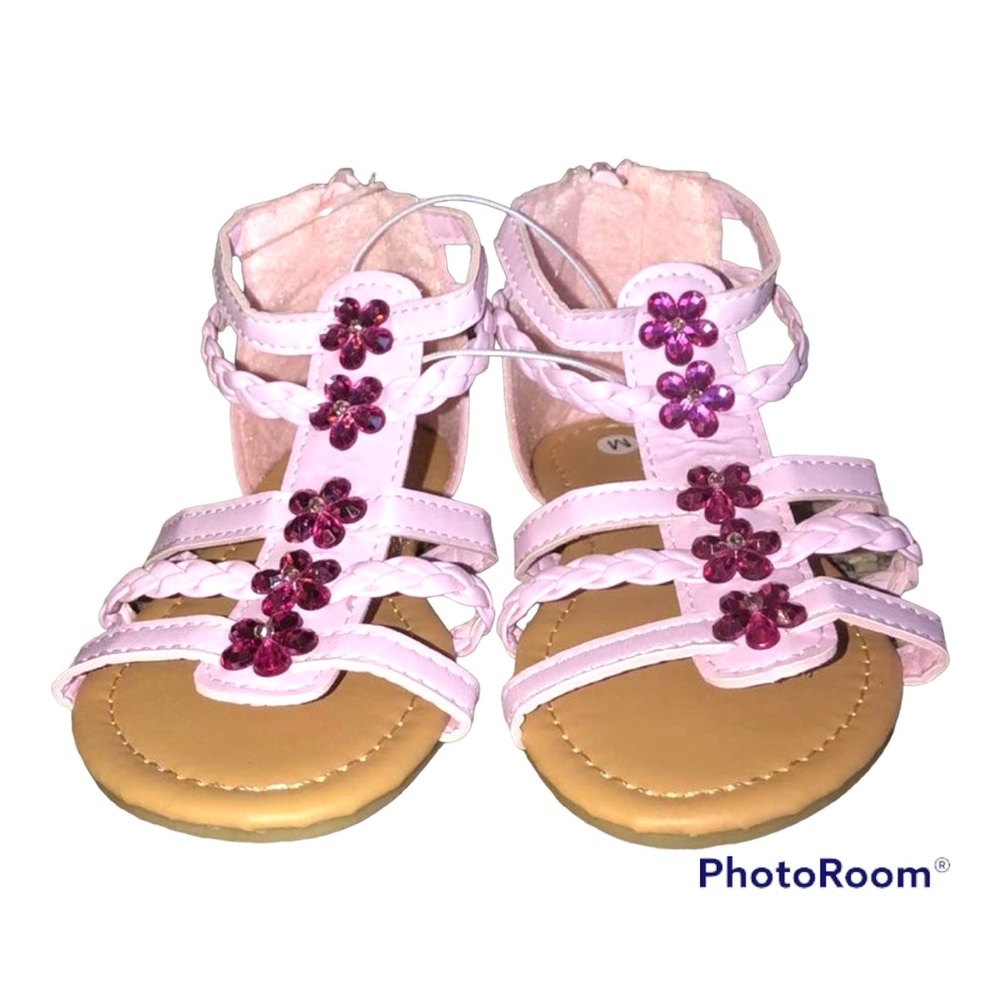 New Toddler Girls’ Pink Braided Gladiator Sandals Sz M (6 inches long)